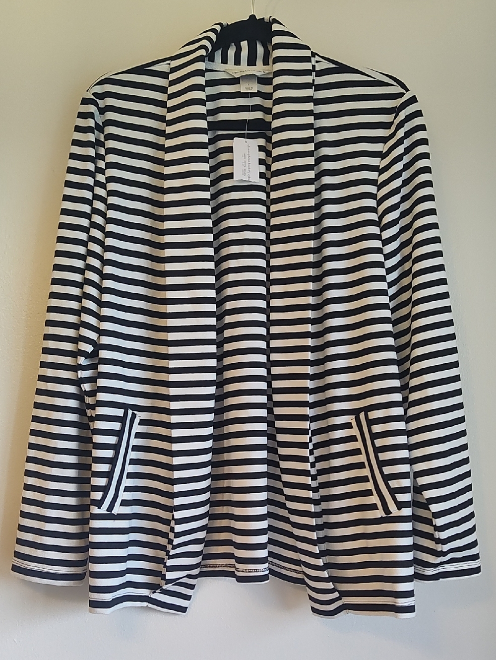 Christopher & Banks Black and White Striped Open-Front Jacket